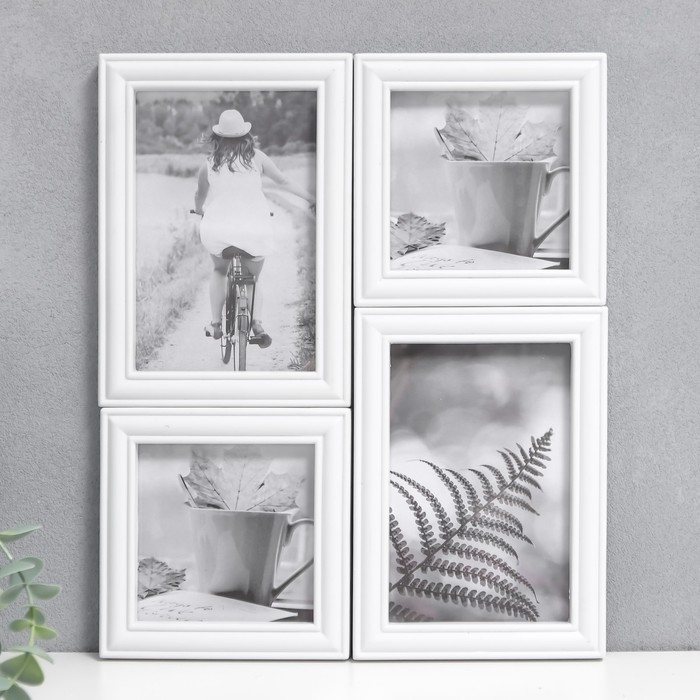 Фоторамка на 4 фото 10х10, 10х15 см  Фоторамка на 4 фото 10х10, 10х15 см "Классика" белая набор 4 шт 31,5х26 см