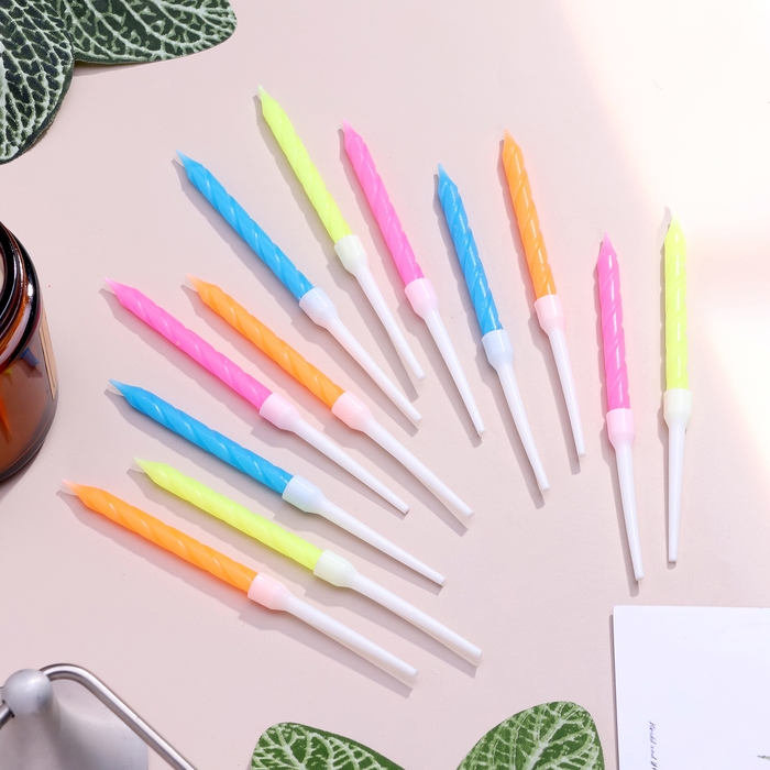 Свечи для торта Свечи для торта "Неон", 10 шт, разноцветные, 14 см