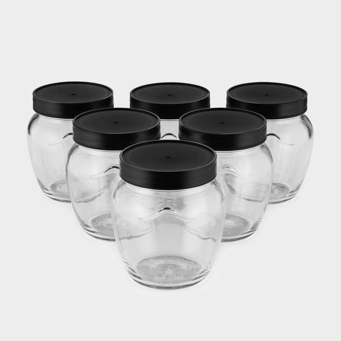 Набор стеклянных банок с чёрной полимерной крышкой, ТО-82 мм, 550 мл, 6 шт. Набор стеклянных банок с чёрной полимерной крышкой, ТО-82 мм, 550 мл, 6 шт.