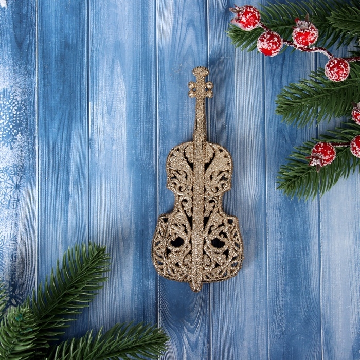 Украшение ёлочное Украшение ёлочное "Виолончель блеск" 15х6,5 см, золото