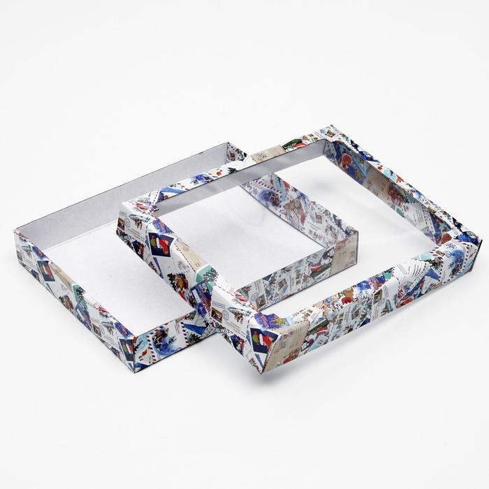 Коробка сборная крышка-дно с окном, Коробка сборная крышка-дно с окном, "Новогодняя почта", 26 х 21 х 4 см. Новый год