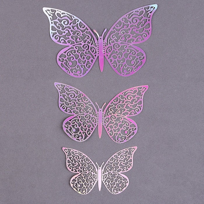 Набор топперов «Бабочки», 12 штук, голография, цвет серебро Набор топперов «Бабочки», 12 штук, голография, цвет серебро