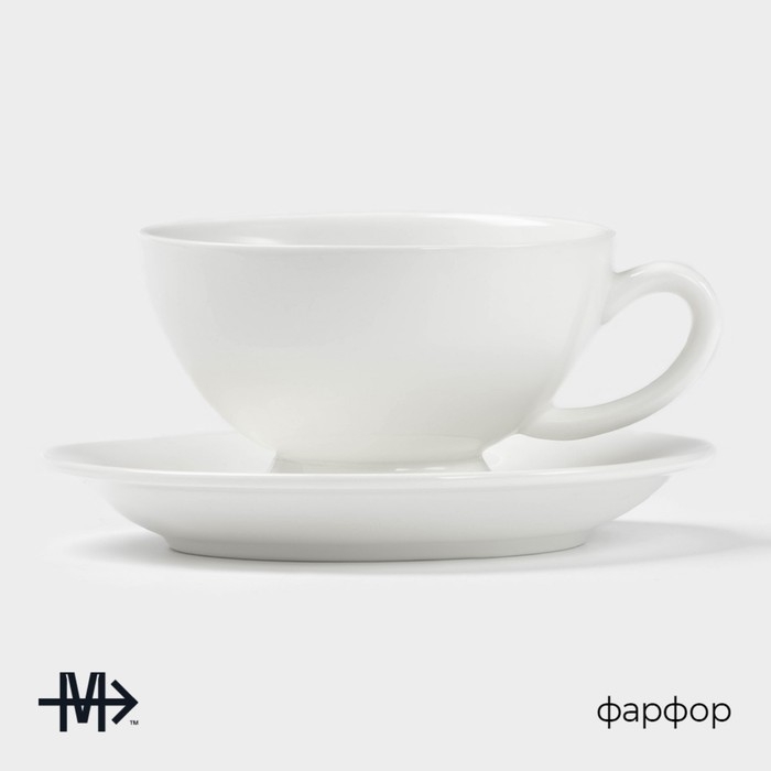 Чайная пара фарфоровая Magistro «Бланш», 2 предмета: чашка 250 мл, блюдце d=15,5 см, цвет белый Чайная пара фарфоровая Magistro «Бланш», 2 предмета: чашка 250 мл, блюдце d=15,5 см, цвет белый