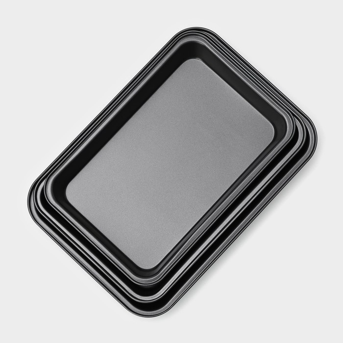 Набор противней Доляна &laquo;Жаклин&raquo;, 3 предмета: 34&times;24 см, 31.5&times;22 см, 30&times;20 см, антипригарное покрытие, цвет чёрный