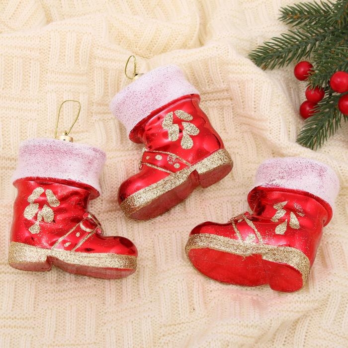 Украшение ёлочное Украшение ёлочное "Сапожок" (набор 3 шт) 8х4х8 см, красный