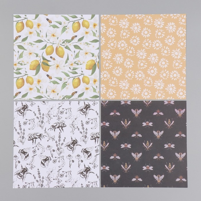 Набор бумаги для скрапбукинга 12 листов 12 дизайнов Набор бумаги для скрапбукинга 12 листов 12 дизайнов "Медовые цветы" 160 гр 15,2х15,2 см