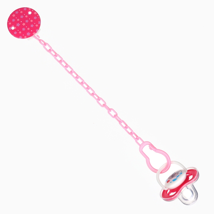 Набор: Соска - пустышка с держателем «Слоник», анатомическая +6 мес, цвет розовый Набор: Соска - пустышка с держателем «Слоник», анатомическая +6 мес, цвет розовый