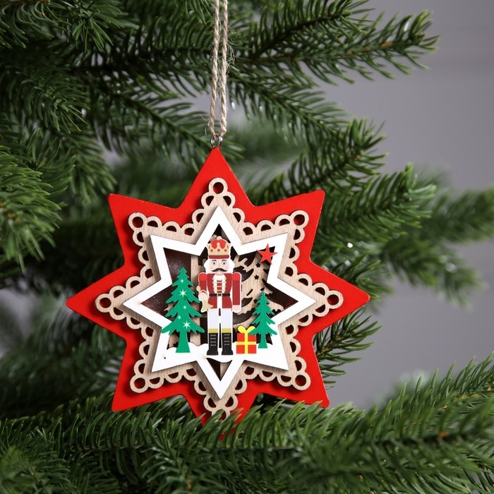 Ёлочная игрушка «Звезда с щелкунчиком», от батареек, свечение тёплое белое Ёлочная игрушка «Звезда с щелкунчиком», от батареек, свечение тёплое белое