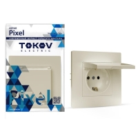 Розетка TOKOV ELECTRIC, Pixel, 1-м, 16А, IP20, с з/к, шторка с крышкой, бежевый, TKE-PX-R1ZSW1-C