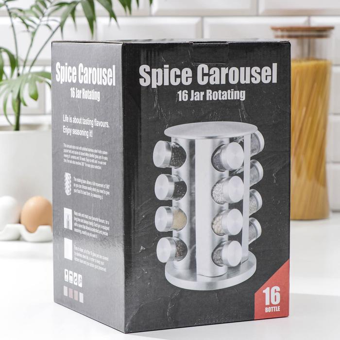 Набор для специй из стекла на подставке &laquo;Шеф&raquo;, 90 мл, квадратная, 16 шт