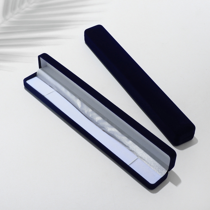 Футляр бархатный под браслет/цепочку/часы «Пенал», 23,5×3, цвет синий, вставка белая