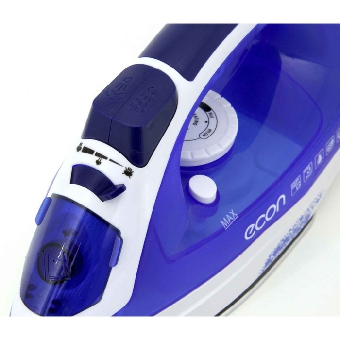 Утюг Econ ECO-BI2402, 2400Вт, керамическая подошва, 40 г/мин, 220 мл, цвет белый-синий Утюг Econ ECO-BI2402, 2400Вт, керамическая подошва, 40 г/мин, 220 мл, цвет белый-синий