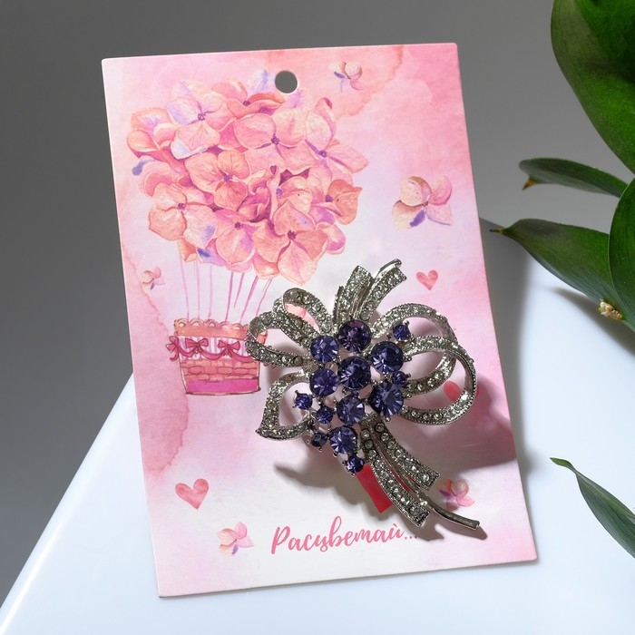 Брошь Брошь "Ветвь" весеннее настроение, цвет бело-фиолетовый в серебре