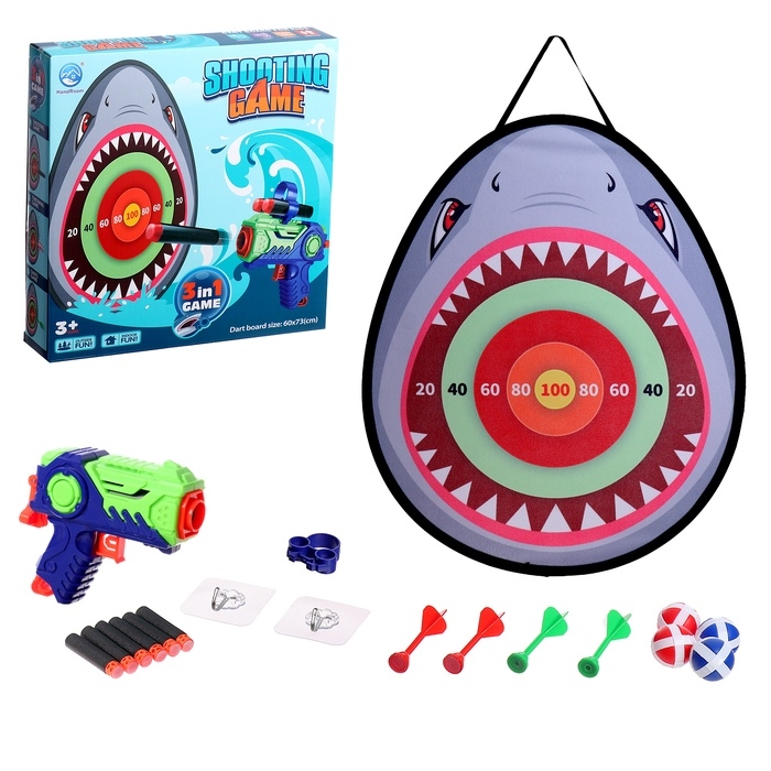 Дартс с бластером  Дартс с бластером "Акула", стреляет мягкими пулями, мячи и дротики на липучке