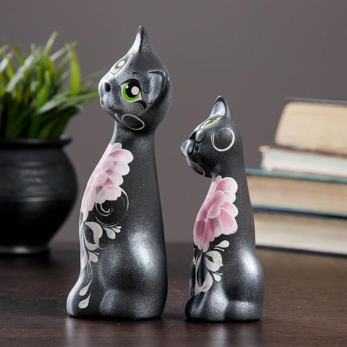 Фигура Фигура "Love Коты ушастые" 6х7х17см черные/серебро (набор 2шт)