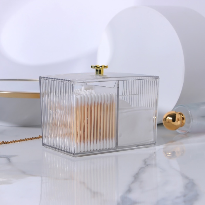 Органайзер для ватных палочек и дисков &laquo;FLOWER&raquo;, с крышкой, 3 секции, 14 &times; 9 &times; 10,5 см, цвет прозрачный/золотистый