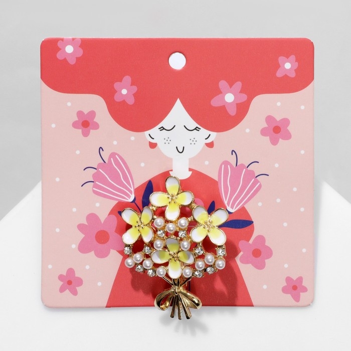 Брошь «Цветочный» букет, цвет бело-жёлтый в золоте Брошь «Цветочный» букет, цвет бело-жёлтый в золоте