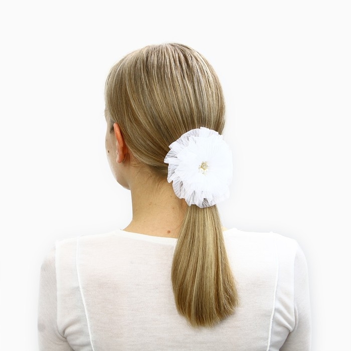 Выпускной. Бант для волос на резинке, белый, 11 см, Принцессы