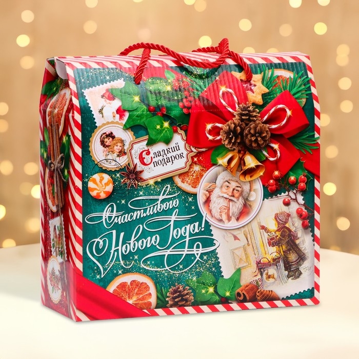 Новый год. Подарочная коробка новогодняя Изумрудный Винтаж 23 х 10 х 22 см. Новый год. Подарочная коробка новогодняя Изумрудный Винтаж 23 х 10 х 22 см.