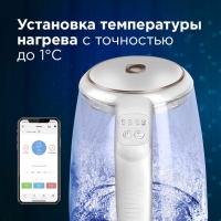 Чайник электрический REDMOND SkyKettle RK-G203S, стекло, 2 л, 2200 Вт, регулир. t°, белый