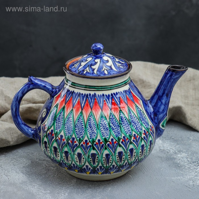 Чайник Риштанская Керамика  Чайник Риштанская Керамика "Узоры", 1600 мл, синий микс