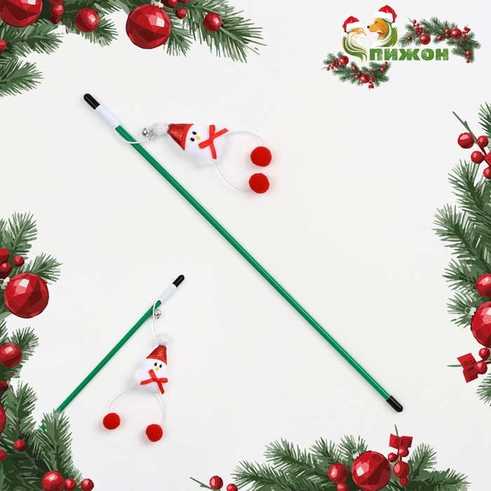 Дразнилка-удочка для кошек с бубенчиком  Дразнилка-удочка для кошек с бубенчиком "Снеговик", 40 см