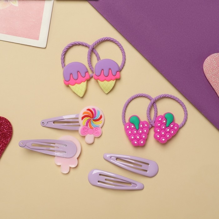 Набор для волос Набор для волос "Ванилька" (4 резинки, 4 невидимки) карамельки, сиреневый