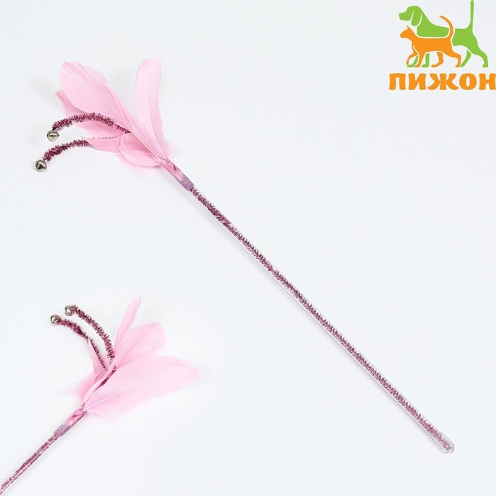 Дразнилка  Дразнилка "Розовое Чудо" с перьями и бубенчиками 30 см, розовая