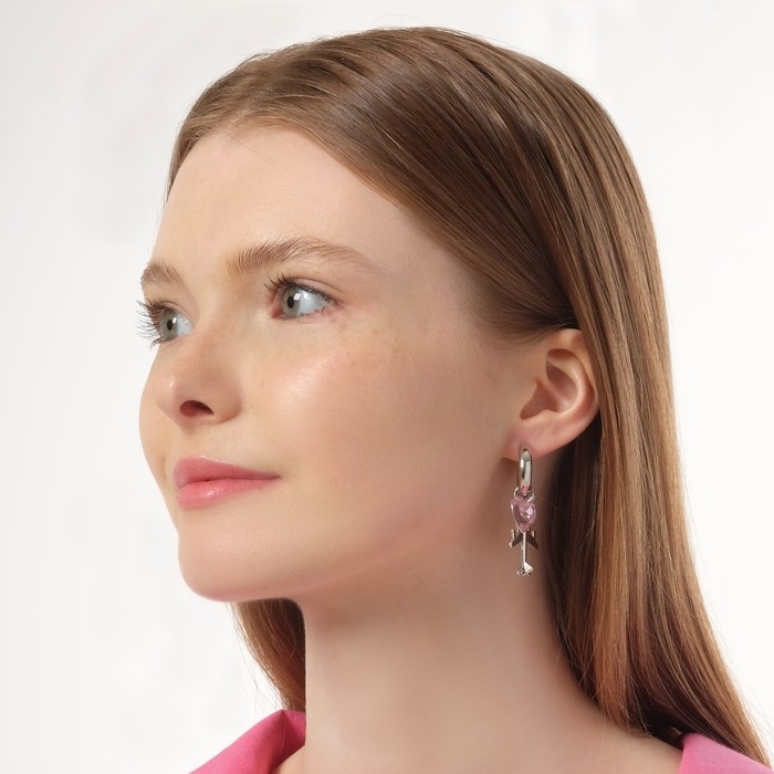 Серьги со съёмным элементом «Трансформер» путешествие, цвет красно-розовый в серебре Серьги со съёмным элементом «Трансформер» путешествие, цвет красно-розовый в серебре