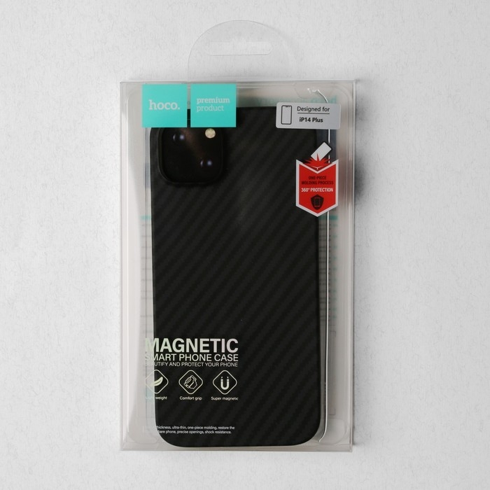 Чехол Hoco для телефона iPhone 14 Plus, кевларовая текстура, поддержка MagSafe, чёрный Чехол Hoco для телефона iPhone 14 Plus, кевларовая текстура, поддержка MagSafe, чёрный