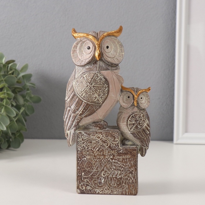 Сувенир полистоун Сувенир полистоун "Филин с совёнком на пьедестале" беж 11х7,3х20,5 см