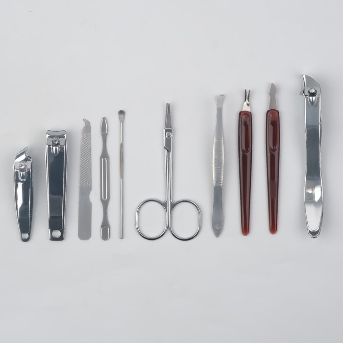 Набор маникюрный, 10 предметов, в футляре, цвет коричневый Набор маникюрный, 10 предметов, в футляре, цвет коричневый