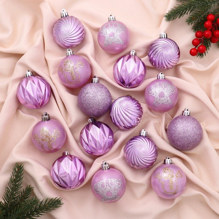 Набор шаров пластик d-6 см, 16 шт Набор шаров пластик d-6 см, 16 шт "Патрис полоски"