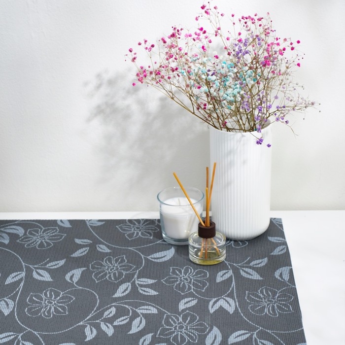 Коврик противоскользящий Доляна «Вьющиеся цветы», 45×100 см, цвет серый Коврик противоскользящий Доляна «Вьющиеся цветы», 45×100 см, цвет серый
