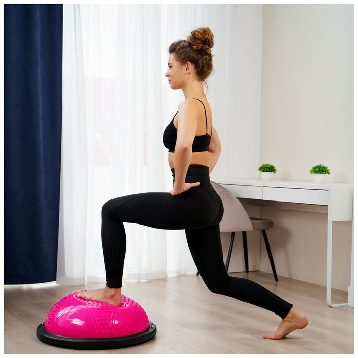 Полусфера BOSU гимнастическая ONLYTOP, массажная, с насосом, 55х25 см, цвет розовый Полусфера BOSU гимнастическая ONLYTOP, массажная, с насосом, 55х25 см, цвет розовый