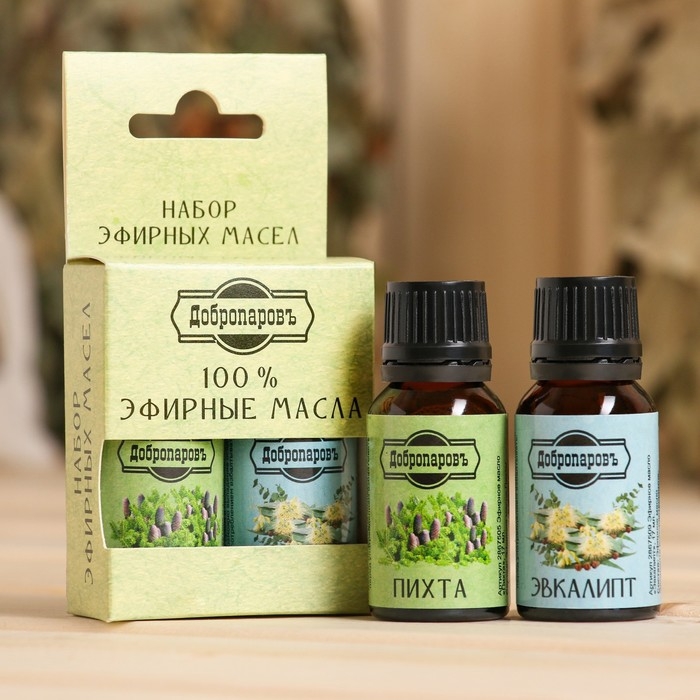 Набор эфирных масел пихта, эвкалипт, Набор эфирных масел пихта, эвкалипт, "Добропаровъ", 2 шт по 17 мл