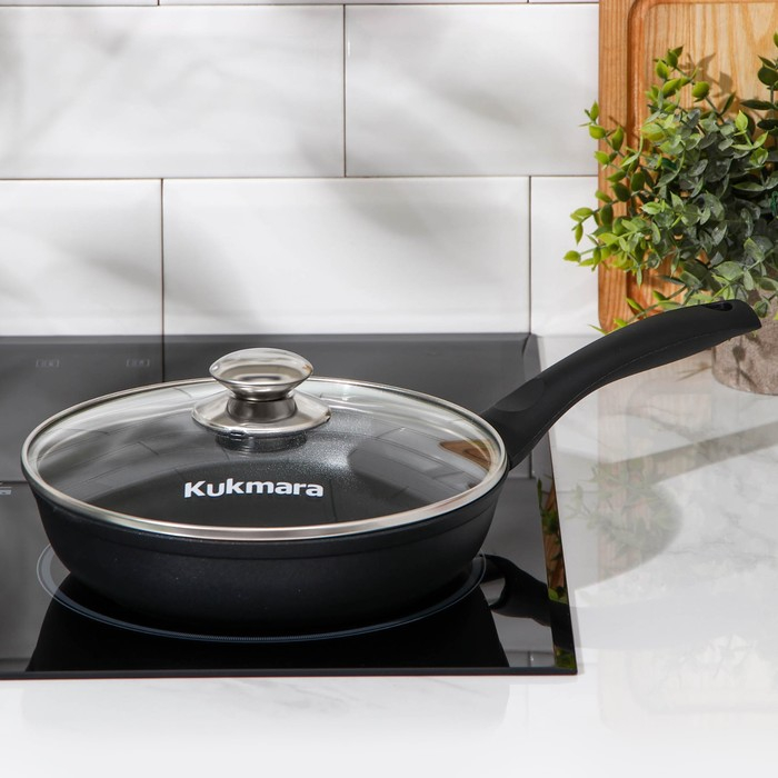 Сковорода «Традиция», d=22 см, пластиковая ручка, стеклянная крышка, утолщённое дно, антипригарное покрытие, цвет чёрный Сковорода «Традиция», d=22 см, пластиковая ручка, стеклянная крышка, утолщённое дно, антипригарное покрытие, цвет чёрный