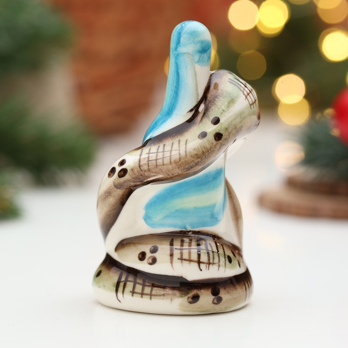 Новый год. Сувенир символ года  Новый год. Сувенир символ года "Змей с бутылкой", гжель, цвет, 8,5 см
