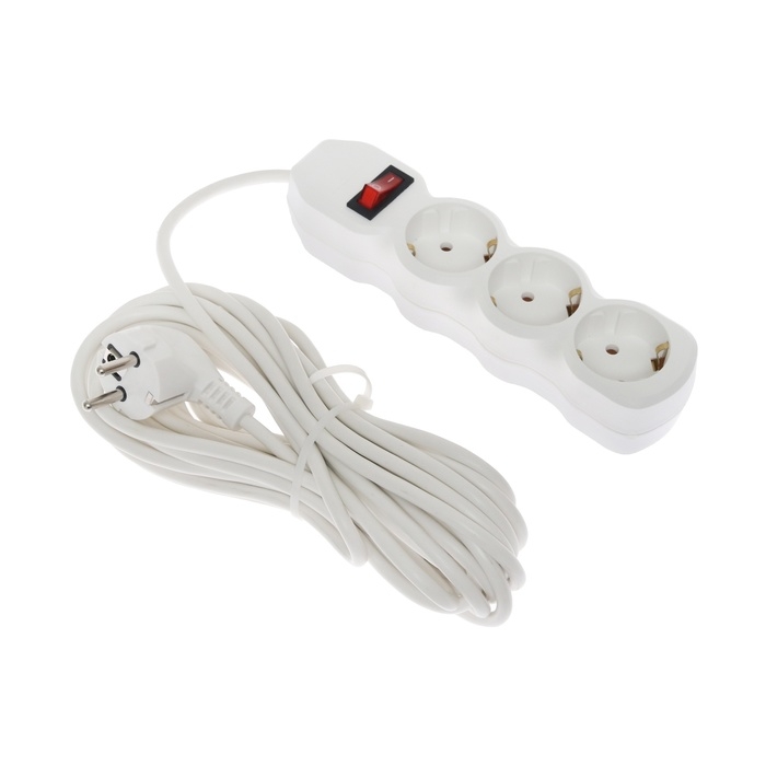 Удлинитель Luazon Lighting ECO, 3 розетки, 7 м, 10 А, 2200 Вт, ПВС 3х0.75 мм2, с з/к, с выкл Удлинитель Luazon Lighting ECO, 3 розетки, 7 м, 10 А, 2200 Вт, ПВС 3х0.75 мм2, с з/к, с выкл