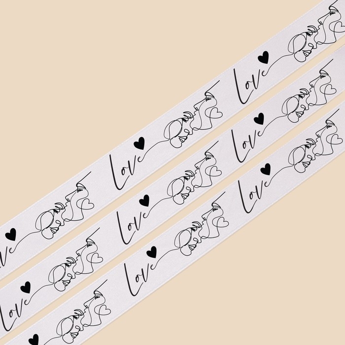 Лента атласная, подарочная упаковка, Love, белая, 2 см х 22.5 м