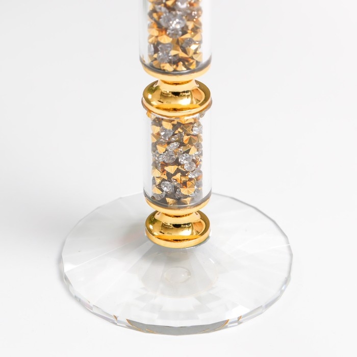 Подсвечник стекло на1 свечу Подсвечник стекло на1 свечу "Ребристый на ножке со стразами" с золотом d=2,5 см 7х7х16 см