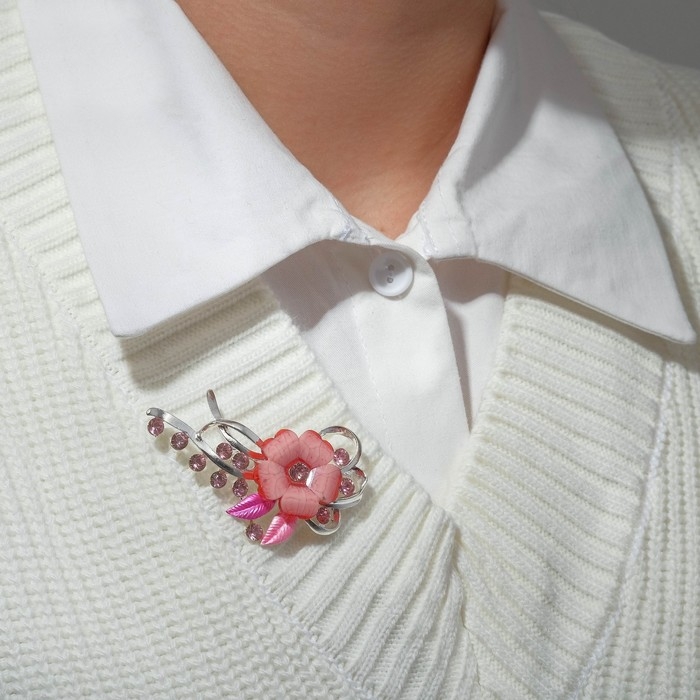 Брошь «Цветочная роса», цвет розовый в серебре Брошь «Цветочная роса», цвет розовый в серебре