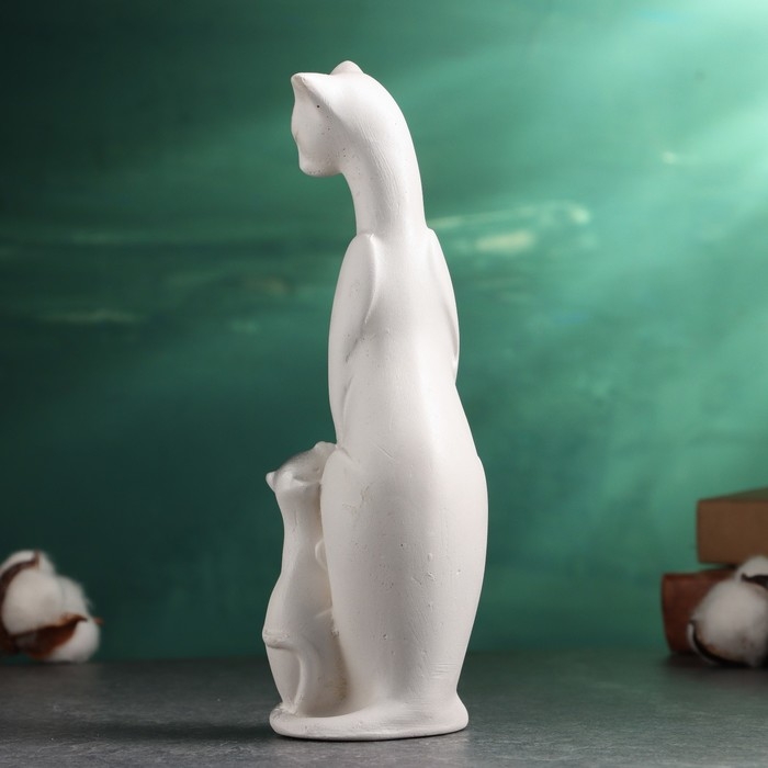 Фигура Фигура "Кошка с котенком" белая в серебре, 21х7х7см