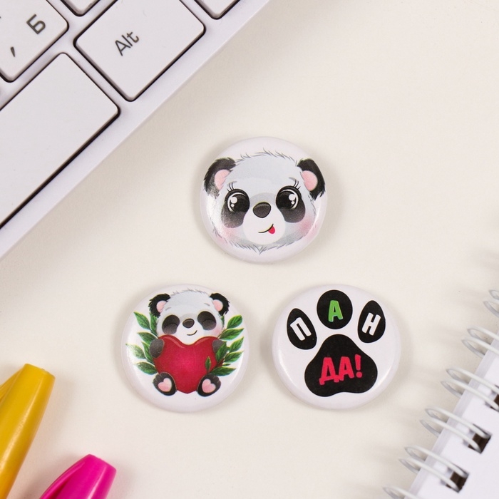 Значки закатные набор 3 шт d=25 мм Значки закатные набор 3 шт d=25 мм "Панды" 7х7 см