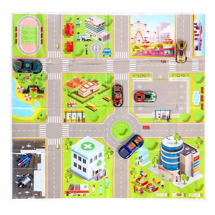 Набор машинок «Безумные гонки», металлические, инерция, игровой коврик, в детском ящике на колёсах с крышкой, 50 шт. Набор машинок «Безумные гонки», металлические, инерция, игровой коврик, в детском ящике на колёсах с крышкой, 50 шт.