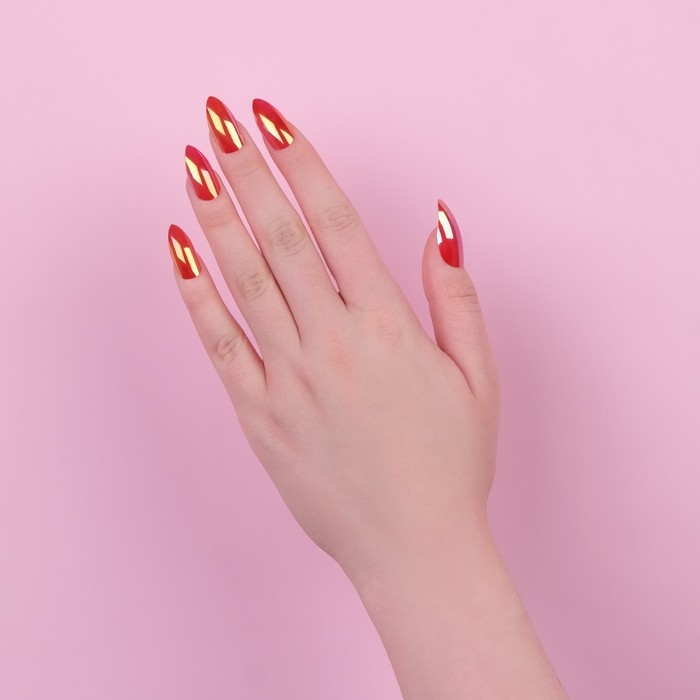 Накладные ногти, 24 шт, с клеевыми пластинами, форма миндаль, блёстки/голография, цвет малиновый Накладные ногти, 24 шт, с клеевыми пластинами, форма миндаль, блёстки/голография, цвет малиновый