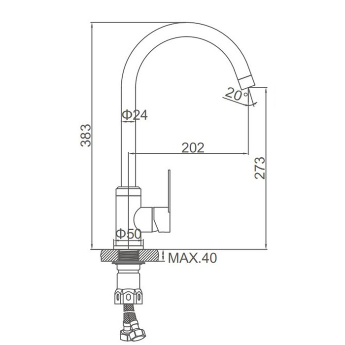 Смеситель для кухни Accoona A48107G, однорычажный, с гайкой, нерж.сталь, белый/хром Смеситель для кухни Accoona A48107G, однорычажный, с гайкой, нерж.сталь, белый/хром