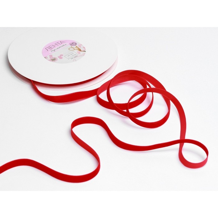 Лента бархатная, 10 мм, 18 ± 1 м, цвет красный №40 Лента бархатная, 10 мм, 18 ± 1 м, цвет красный №40