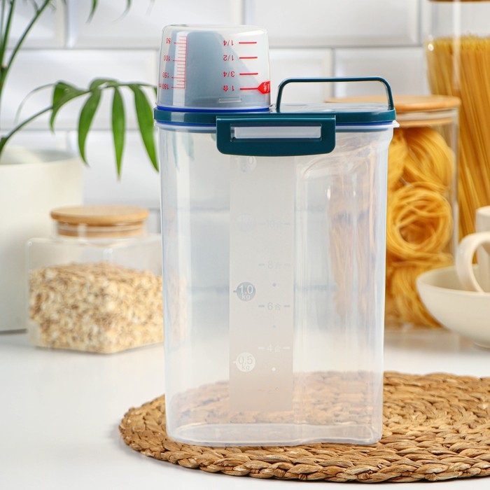 Контейнер пластиковый для хранения сыпучих продуктов с дозатором, 2 кг, 17×10,5×29 см, цвет прозрачный
