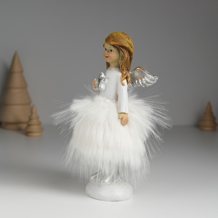 Сувенир полистоун Сувенир полистоун "Ангелочек в белом платье с меховой юбкой" МИКС 8,5х8х15,5 см